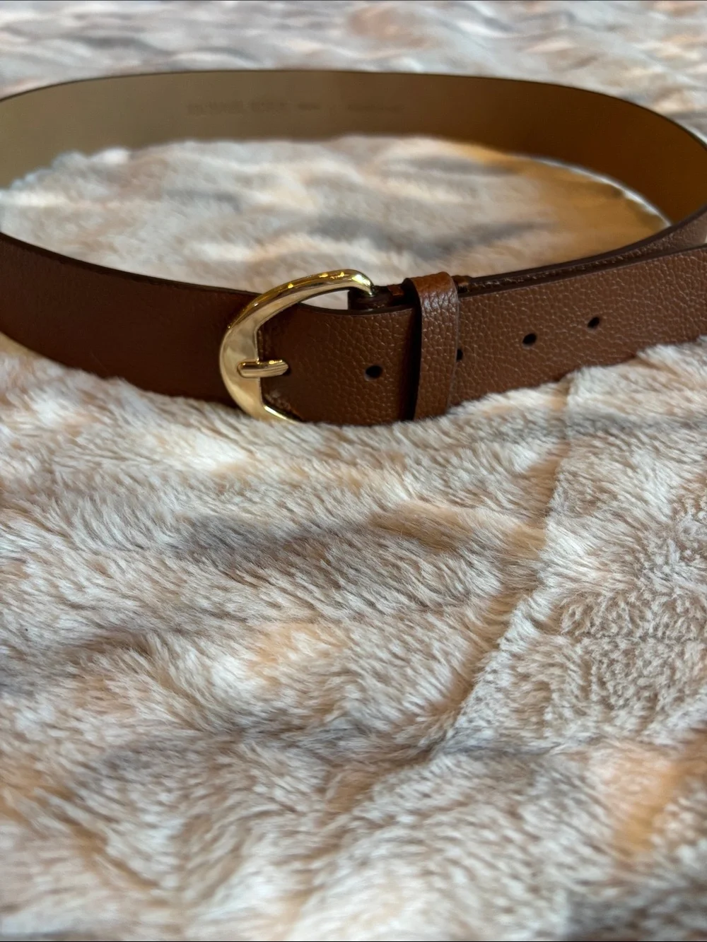 Michael Kors Brown Leather Belt with Gold-Tone Buckle